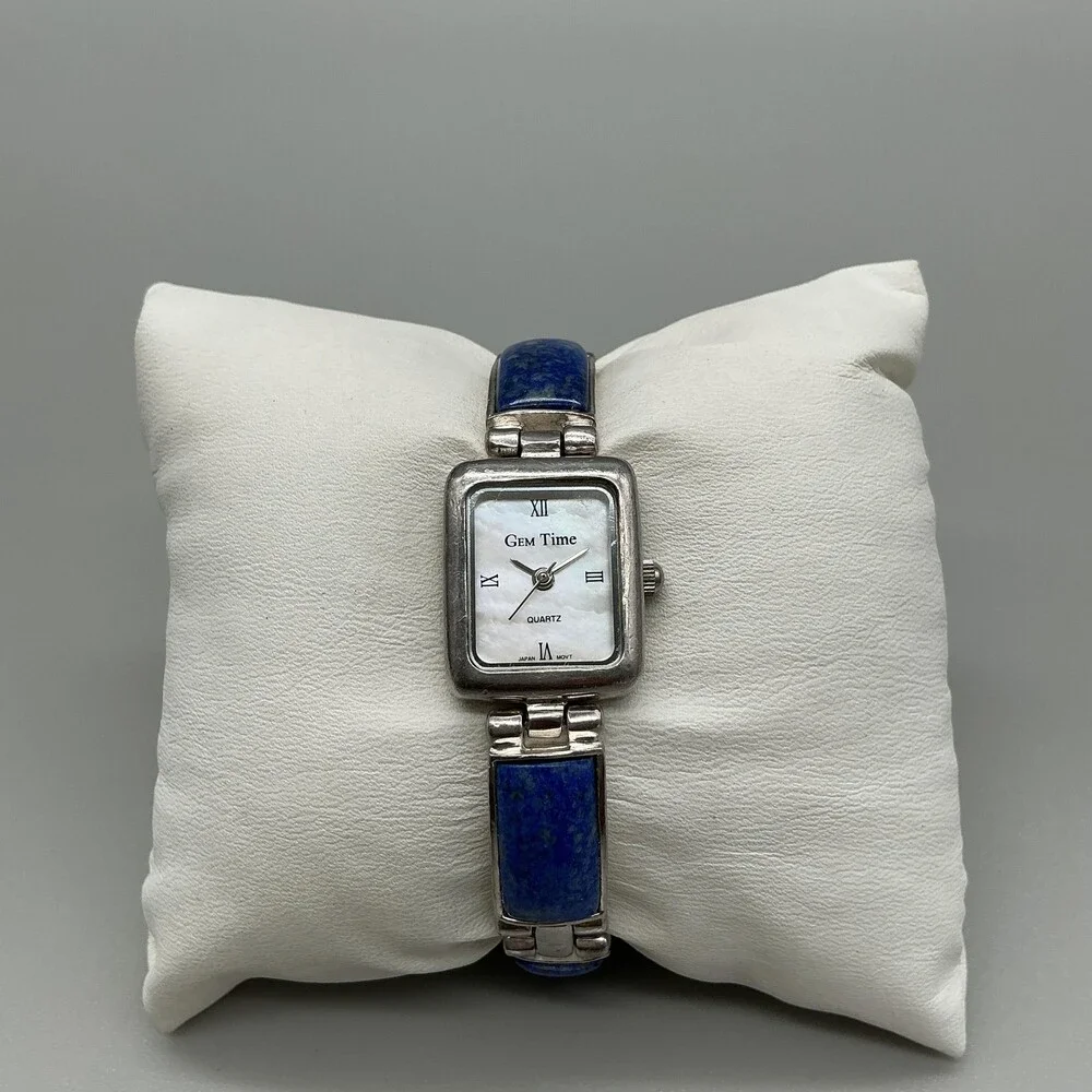 Gem Time Womens Watch 19mm MOP Dial Silver Tone Lapis Bracelet New Battery 7